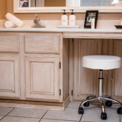 Large vanity in bathroom for easy organization making getting ready for your evening out a breeze.
