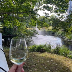 POV: Glass of wine on your private deck overlooking the koi pond water feature. Heaven.