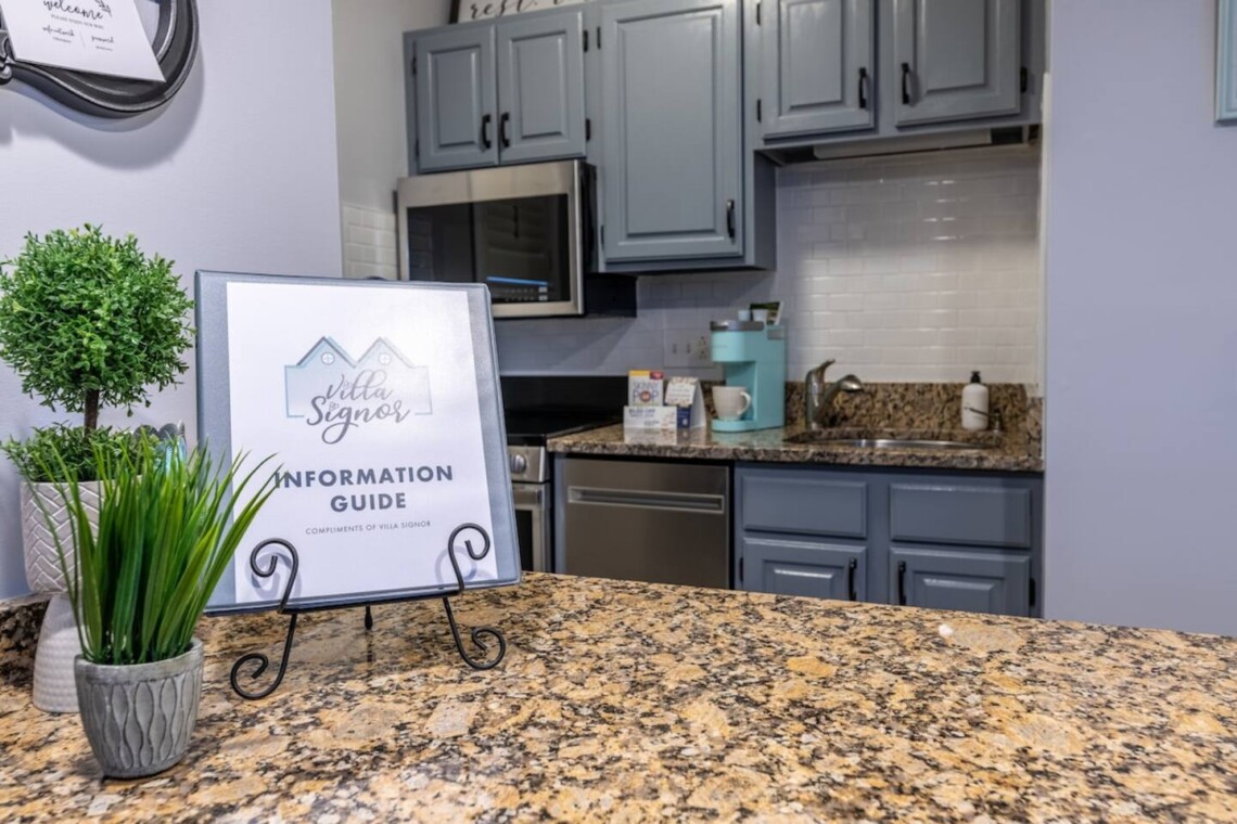Welcome Home! If you crave a cozy night in during your stay at the villa, you will find everything you need to prepare a good, home-cooked meal in the kitchen. We've got you covered with cookware, utensils, etc.