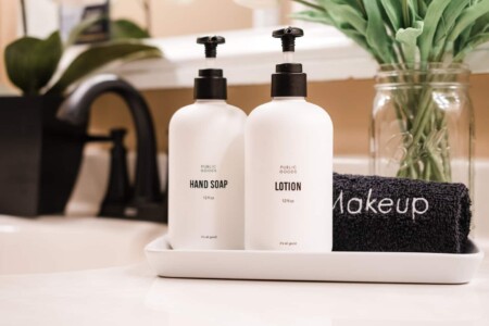 Enjoy getting ready for a night out! Your vanity area is separate from the tub/shower toilet, making it easier for guests to get ready together. You’ll love the spacious counter and mirrors!
