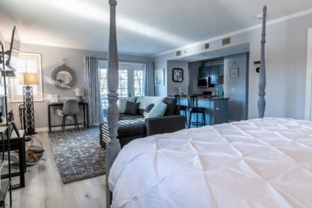 Our cozy and open floor plan is perfect for a lazy day in bed or just a homebody staycation to disconnect. Grab a little fresh air by opening the doors to your very own patio!